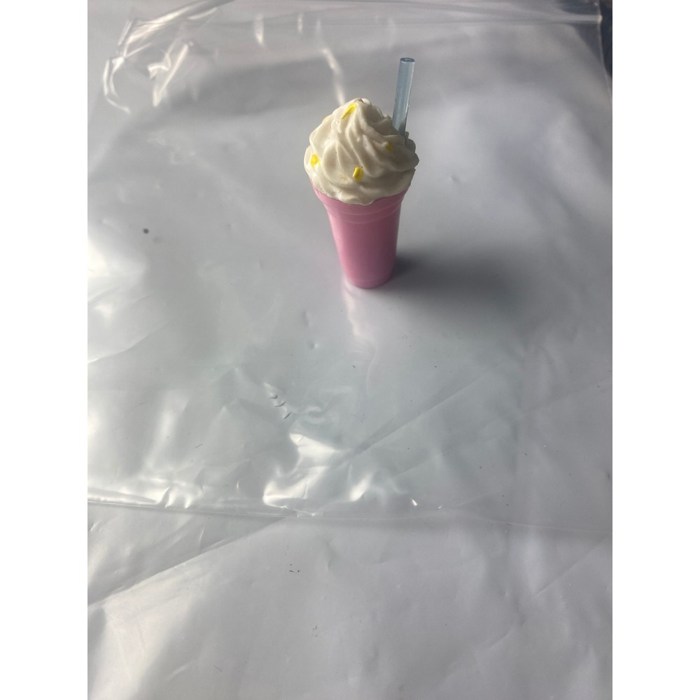 Miniature Pink Milkshake Frappe Dollhouse Food Whipped Cream Straw Accessory